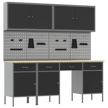 10-tlg. Werkbank-Set Schwarz Stahl
