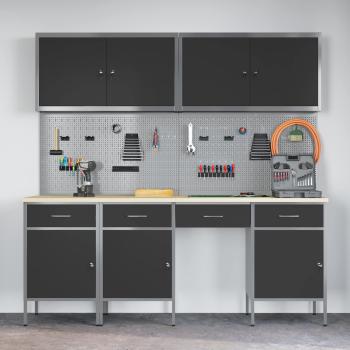 10-tlg. Werkbank-Set Schwarz Stahl