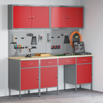 10-teiliges Werkbankset in Rot aus Stahl