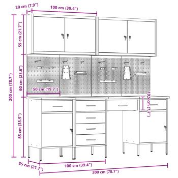 10-tlg. Werkbank-Set Rot Stahl