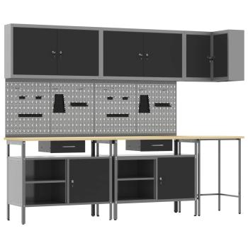 10-teiliges Werkzeugaufbewahrungstisch-Set Schwarz aus Holz und Metall