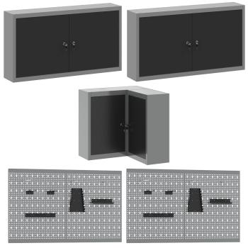 10-teiliges Werkzeugaufbewahrungstisch-Set Schwarz aus Holz und Metall