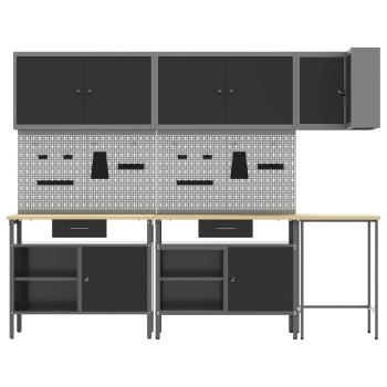 10-teiliges Werkzeugaufbewahrungstisch-Set Schwarz aus Holz und Metall