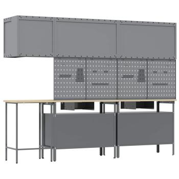 10-teiliges Werkzeugaufbewahrungstisch-Set Schwarz aus Holz und Metall