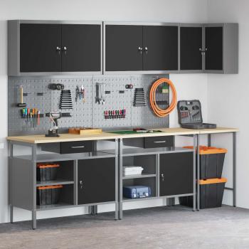 10-teiliges Werkzeugaufbewahrungstisch-Set Schwarz aus Holz und Metall