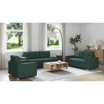 Sofa 3 pcs Dunkelgrün 221 x 80 x 80 cm Leinenmischgewebe