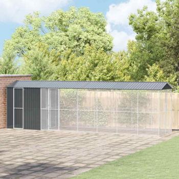 ARDEBO.de - Voliere mit Erweiterung Anthrazit 210x838x247 cm Stahl