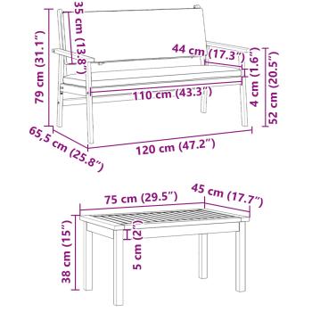 3-tlg. Garten-Sofagarnitur mit Kissen Massivholz Akazie