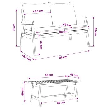 3-tlg. Bistro-Set mit Kissen Massivholz Akazie