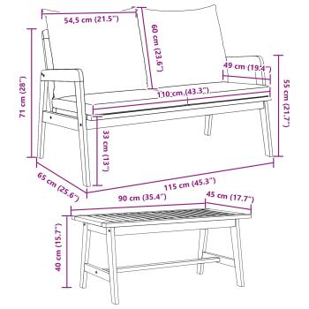 3-tlg. Bistro-Set mit Kissen Massivholz Akazie
