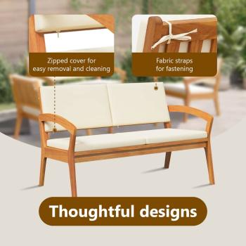 4-teiliges Bistro-Set mit Kissen aus Akazienholz