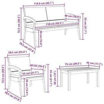 4-teiliges Bistro-Set mit Kissen aus Akazienholz