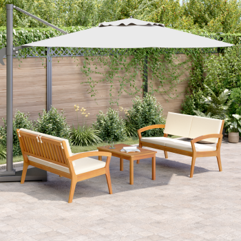 3-teiliges Bistro-Set mit Kissen - Massivholz Akazie