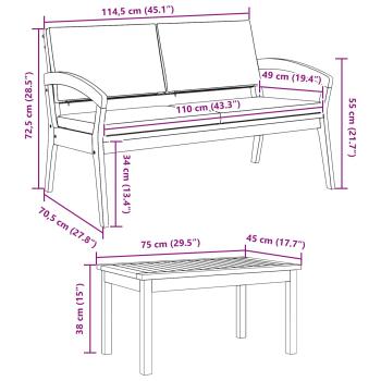 3-teiliges Bistro-Set mit Kissen - Massivholz Akazie