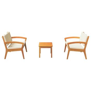 3-teiliges Bistro-Set mit Kissen - Massivholz Akazie