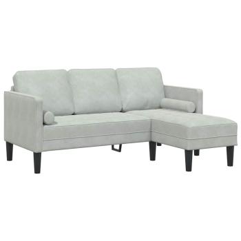 ARDEBO.de - Garten Sofa mit Bank und Kissen L-förmiges hellgraues Velvet, 3-Sitzer Sofa mit Chaiselongue L-förmig hellgrau 160 cm Velvet, Bank hellgrau 113 cm Velvet