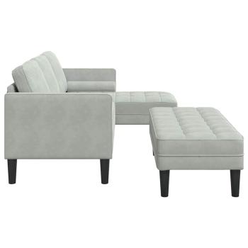 Garten Sofa mit Bank und Kissen L-förmiges hellgraues Velvet, 3-Sitzer Sofa mit Chaiselongue L-förmig hellgrau 160 cm Velvet, Bank hellgrau 113 cm Velvet