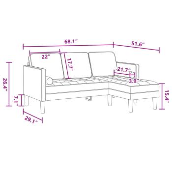 Garten Sofa mit Bank und Kissen, L-förmiger hellgrüner Samt, 3-Sitzer Sofa mit Chaise, L-förmiger hellgrüner 160 cm Samt, Bank hellgrün, 113x57x39 cm, Samt