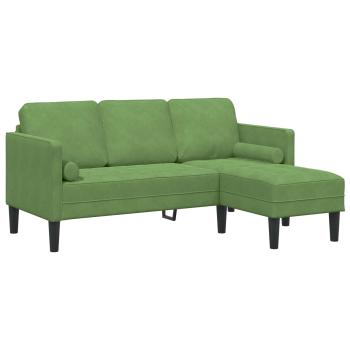 Garten Sofa mit Bank und Kissen, L-förmiger hellgrüner Samt, 3-Sitzer Sofa mit Chaise, L-förmiger hellgrüner 160 cm Samt, Bank hellgrün, 113x57x39 cm, Samt