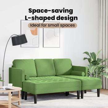 Garten Sofa mit Bank und Kissen, L-förmiger hellgrüner Samt, 3-Sitzer Sofa mit Chaise, L-förmiger hellgrüner 160 cm Samt, Bank hellgrün, 113x57x39 cm, Samt