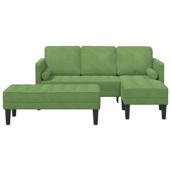 Garten Sofa mit Bank und Kissen, L-förmiger hellgrüner Samt, 3-Sitzer Sofa mit Chaise, L-förmiger hellgrüner 160 cm Samt, Bank hellgrün, 113x57x39 cm, Samt