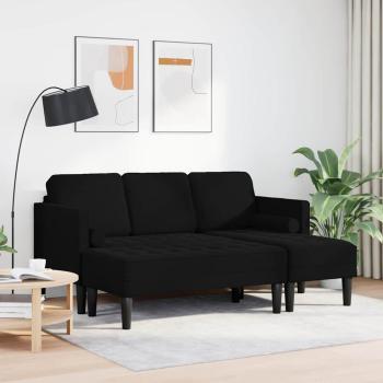 ARDEBO.de - Garten Sofa mit Bank und Kissen L-förmiger schwarzer Samt, 3-Sitzer Sofa mit Chaise L-förmiger schwarzer 160 cm Samt, Bank Schwarz 113x57x39 cm Samt