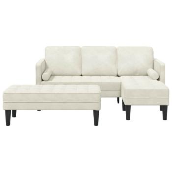 Garten-Sofa mit Bank und Kissen L-förmiger Creme-Samt, L-förmiges Sofa Creme 173x131x67 cm Samt, Bank Creme 113 cm Samt
