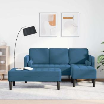 ARDEBO.de - Garten Sofa mit Bank und Kissen L-förmiger blauer Samt, L-förmiges Sofa blau 173x131x67 cm Samt, Bank blau 113x57x39 cm Samt