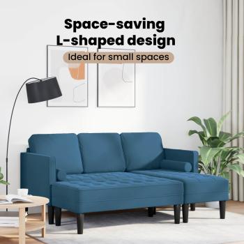 Garten Sofa mit Bank und Kissen L-förmiger blauer Samt, L-förmiges Sofa blau 173x131x67 cm Samt, Bank blau 113x57x39 cm Samt