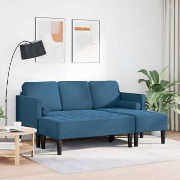 Garten Sofa mit Bank und Kissen L-förmiger blauer Samt, L-förmiges Sofa blau 173x131x67 cm Samt, Bank blau 113x57x39 cm Samt