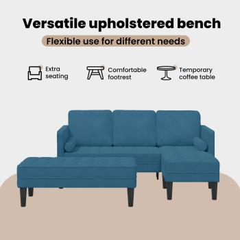 Garten Sofa mit Bank und Kissen L-förmiger blauer Samt, L-förmiges Sofa blau 173x131x67 cm Samt, Bank blau 113x57x39 cm Samt