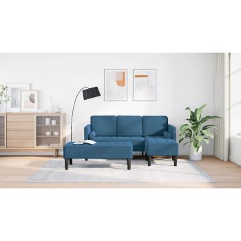 Garten Sofa mit Bank und Kissen L-förmiger blauer Samt, L-förmiges Sofa blau 173x131x67 cm Samt, Bank blau 113x57x39 cm Samt