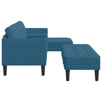 Garten Sofa mit Bank und Kissen L-förmiger blauer Samt, L-förmiges Sofa blau 173x131x67 cm Samt, Bank blau 113x57x39 cm Samt