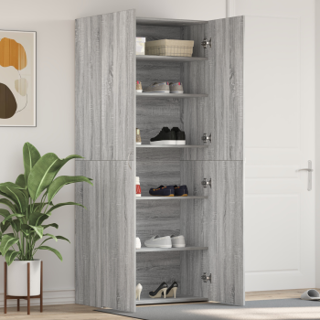 Schuhschrank mit Regal Grau 80 x 35,5 x 180 cm Holzwerkstoff