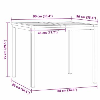 3-teiliges Garten Essset aus Massivholz Akazie, Outdoor Esstisch 90x90x74,5 cm aus Massivholz Akazie, Stapelbare Gartenstühle 2 Stück aus Massivholz Akazie und Stahl