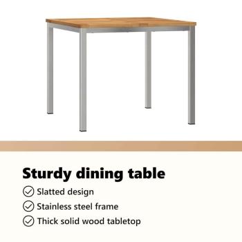 3-teiliges Garten Essset aus Massivholz Akazie, Outdoor Esstisch 90x90x74,5 cm aus Massivholz Akazie, Stapelbare Gartenstühle 2 Stück aus Massivholz Akazie und Stahl