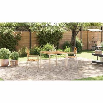 3-teiliges Garten Essset aus Massivholz Akazie, Outdoor Esstisch 90x90x74,5 cm aus Massivholz Akazie, Stapelbare Gartenstühle 2 Stück aus Massivholz Akazie und Stahl