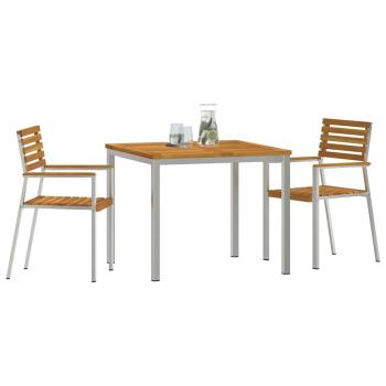 3-teiliges Garten Essset aus Massivholz Akazie, Outdoor Esstisch 90x90x74,5 cm aus Massivholz Akazie, Stapelbare Gartenstühle 2 Stück aus Massivholz Akazie und Stahl