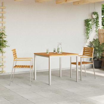 3-teiliges Garten Essset aus Massivholz Akazie, Outdoor Esstisch 90x90x74,5 cm aus Massivholz Akazie, Stapelbare Gartenstühle 2 Stück aus Massivholz Akazie und Stahl
