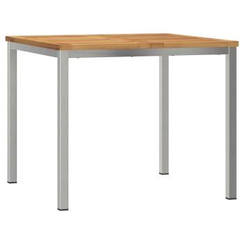 3-teiliges Garten Essset aus Massivholz Akazie, Outdoor Esstisch 90x90x74,5 cm aus Massivholz Akazie, Stapelbare Gartenstühle 2 Stück aus Massivholz Akazie und Stahl