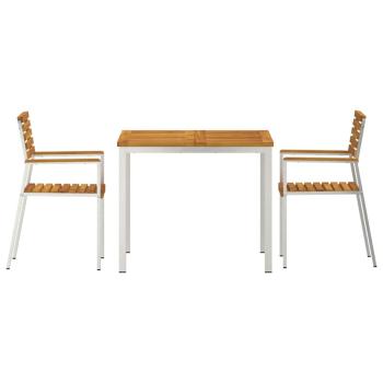 3-teiliges Garten Essset aus Massivholz Akazie, Outdoor Esstisch 90x90x74,5 cm aus Massivholz Akazie, Stapelbare Gartenstühle 2 Stück aus Massivholz Akazie und Stahl