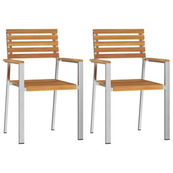 3-teiliges Garten Essset aus Massivholz Akazie, Outdoor Esstisch 90x90x74,5 cm aus Massivholz Akazie, Stapelbare Gartenstühle 2 Stück aus Massivholz Akazie und Stahl
