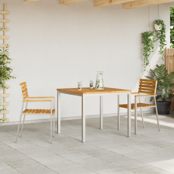 3-teiliges Garten Essset aus Massivholz Akazie, Outdoor Esstisch 90x90x74,5 cm aus Massivholz Akazie, Stapelbare Gartenstühle 2 Stück aus Massivholz Akazie und Stahl