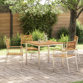 5-teiliges Garten-Essset aus massivem Akazienholz, Outdoor Esstisch 90x90x74,5 cm aus massivem Akazienholz, Stapelbare Gartenstühle 4 Stück aus massivem Akazienholz und Stahl