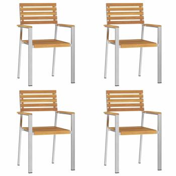 5-teiliges Garten-Essset aus massivem Akazienholz, Outdoor Esstisch 90x90x74,5 cm aus massivem Akazienholz, Stapelbare Gartenstühle 4 Stück aus massivem Akazienholz und Stahl