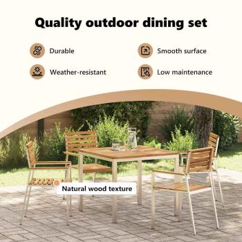 5-teiliges Garten-Essset aus massivem Akazienholz, Outdoor Esstisch 90x90x74,5 cm aus massivem Akazienholz, Stapelbare Gartenstühle 4 Stück aus massivem Akazienholz und Stahl