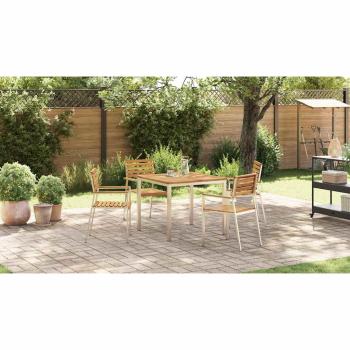 5-teiliges Garten-Essset aus massivem Akazienholz, Outdoor Esstisch 90x90x74,5 cm aus massivem Akazienholz, Stapelbare Gartenstühle 4 Stück aus massivem Akazienholz und Stahl