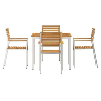 5-teiliges Garten-Essset aus massivem Akazienholz, Outdoor Esstisch 90x90x74,5 cm aus massivem Akazienholz, Stapelbare Gartenstühle 4 Stück aus massivem Akazienholz und Stahl