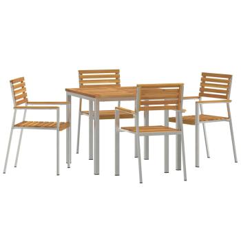 5-teiliges Garten-Essset aus massivem Akazienholz, Outdoor Esstisch 90x90x74,5 cm aus massivem Akazienholz, Stapelbare Gartenstühle 4 Stück aus massivem Akazienholz und Stahl