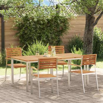 ARDEBO.de - 5-teiliges Garten Esszimmer Set aus massivem Akazienholz, Outdoor Esstisch 180x90x75 cm aus massivem Akazienholz, Stapelbare Gartenstühle 4 Stück aus massivem Akazienholz und Stahl